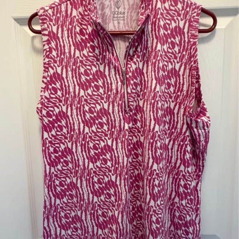 GGblue Luxe Women’s Pink and White Patterned Golf Shirt - XL